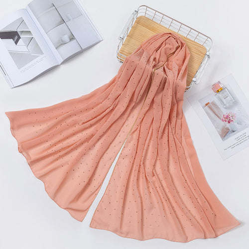 Luxury Gold Chiffon Head Scarf Solid Soft Long Muslim Scarves For