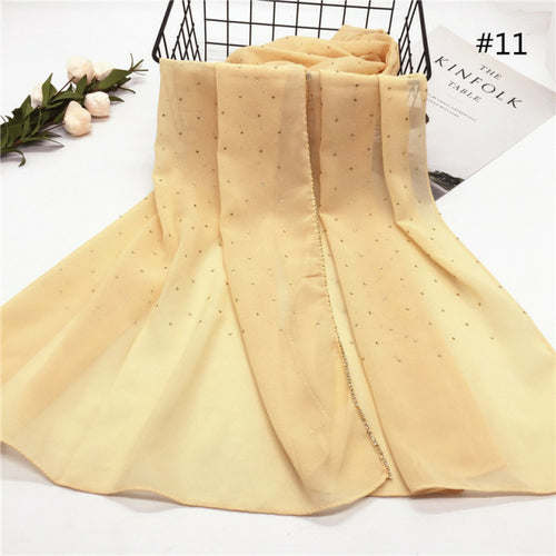 Luxury Gold Chiffon Head Scarf Solid Soft Long Muslim Scarves For