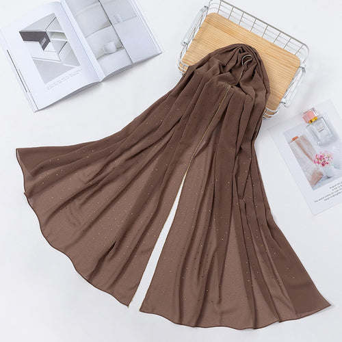 Luxury Gold Chiffon Head Scarf Solid Soft Long Muslim Scarves For