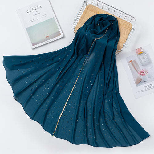 Luxury Gold Chiffon Head Scarf Solid Soft Long Muslim Scarves For