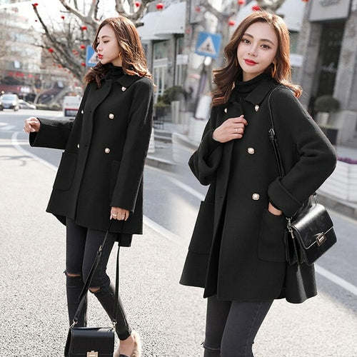Fashion Women&#39;s Woolen Coat Maple Leaf Red Elegant Lady Jacket