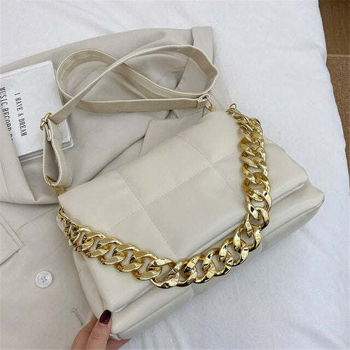 Luxury Thick Chain Design Fashion Pu Leather Shoulder Bags For Women