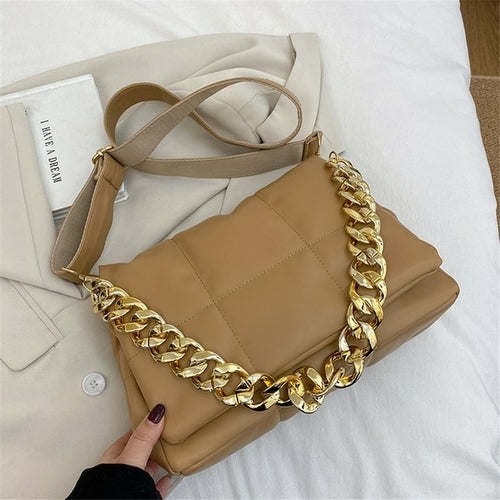 Luxury Thick Chain Design Fashion Pu Leather Shoulder Bags For Women