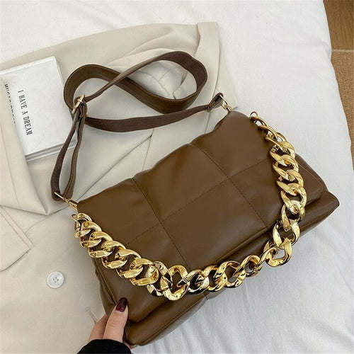 Luxury Thick Chain Design Fashion Pu Leather Shoulder Bags For Women