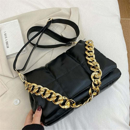 Luxury Thick Chain Design Fashion Pu Leather Shoulder Bags For Women