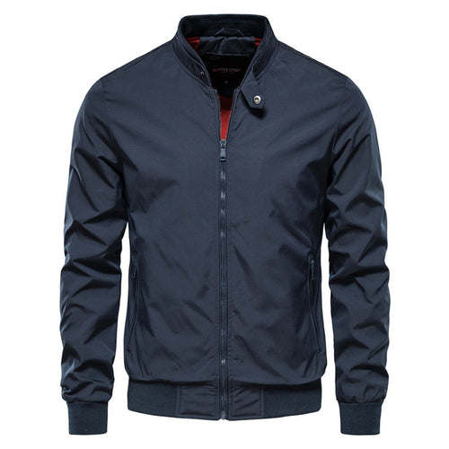 Aiopeson Solid Color Baseball Jacket Men Casual Stand Collar Bomber