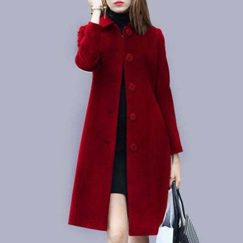2021 New Fashion British Solid Button Woolen Coat Women Long Sleeve