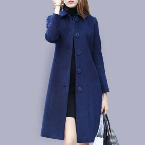 2021 New Fashion British Solid Button Woolen Coat Women Long Sleeve