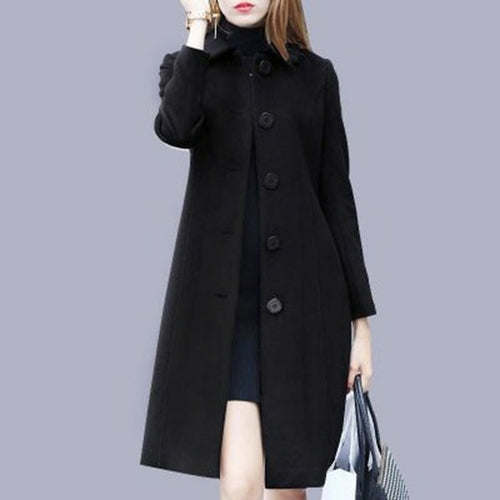 2021 New Fashion British Solid Button Woolen Coat Women Long Sleeve