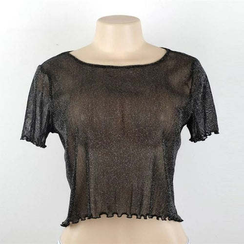 Fashion Sexy Women T Shirt See Through Transparent Mesh Tops Long