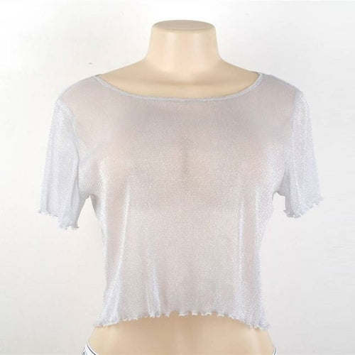 Fashion Sexy Women T Shirt See Through Transparent Mesh Tops Long