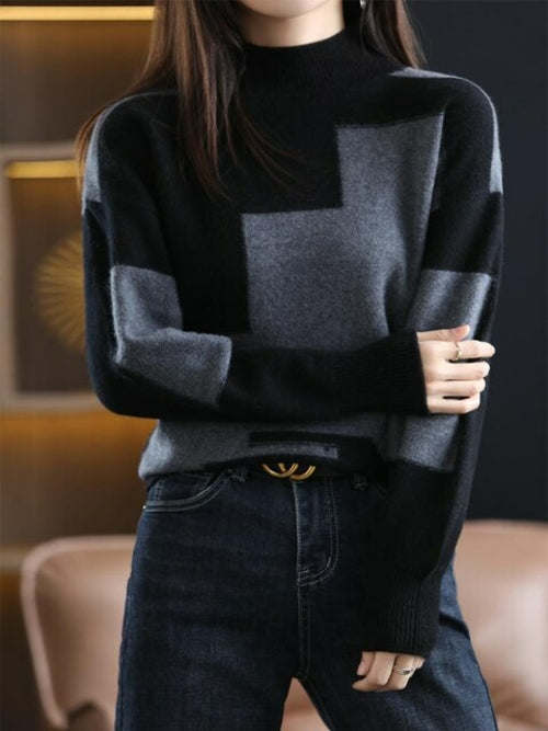 Autumn Round Neck Splicing Solid Color Top Korean Women's Simple