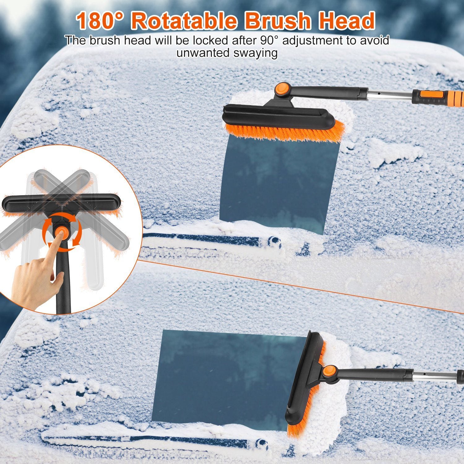 5 in 1 Detachable Snow Remover Kits Extendable Ice Scraper Snow Shovel 180° Adjustable Snow Brush Head for Car Windshield Roof