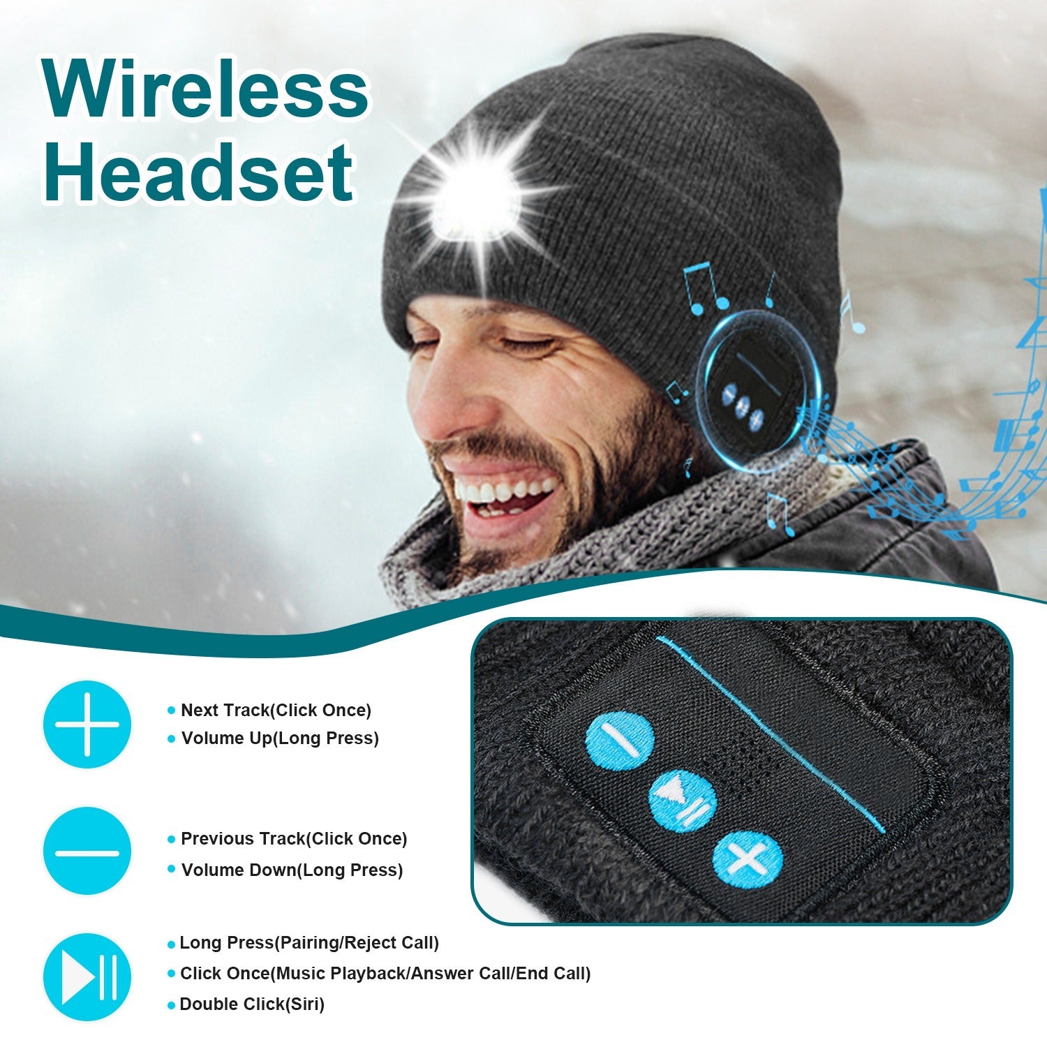 Wireless Beanie Hat with Light Winter Knitted Hat with 3 Lighting Modes Wireless 5.0 Beanie Hat for Music Lovers Men Women USB Rechargeable Machine Wa