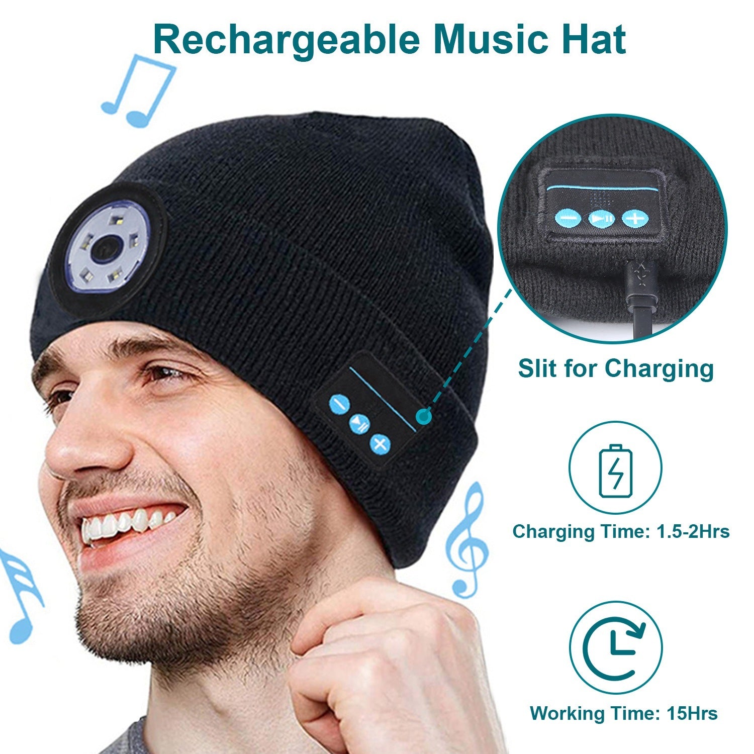 Wireless Beanie Hat with Light Winter Knitted Hat with 3 Lighting Modes Wireless 5.0 Beanie Hat for Music Lovers Men Women USB Rechargeable Machine Wa