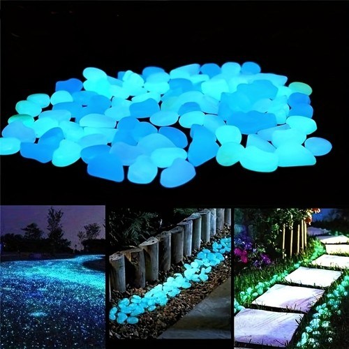 200PCS Pebbles Glowing in The Dark Aquarium Colored Light Rock, Fairy Garden Walkway Decoration Luminous Stone