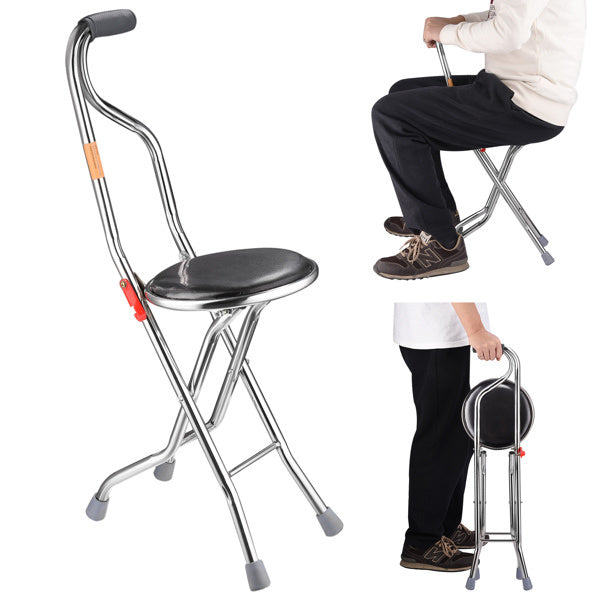Hold 187.4 Lbs Folding 2-in-1 Folding Cane Seat ,Thickening Travel Seat and Cane, Four-Leg Folding Walking Stick, Stainless Steel Lightweight Folding 