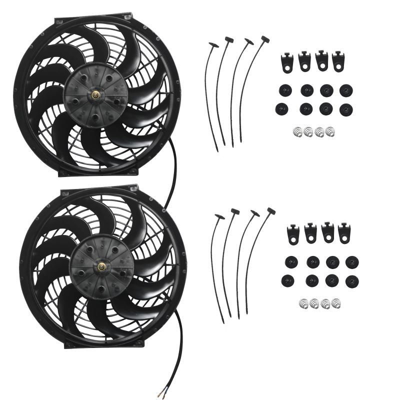2PCS 12" Universal Slim Fan Push Pull Radiator Cooling 12V w/Mount Kit