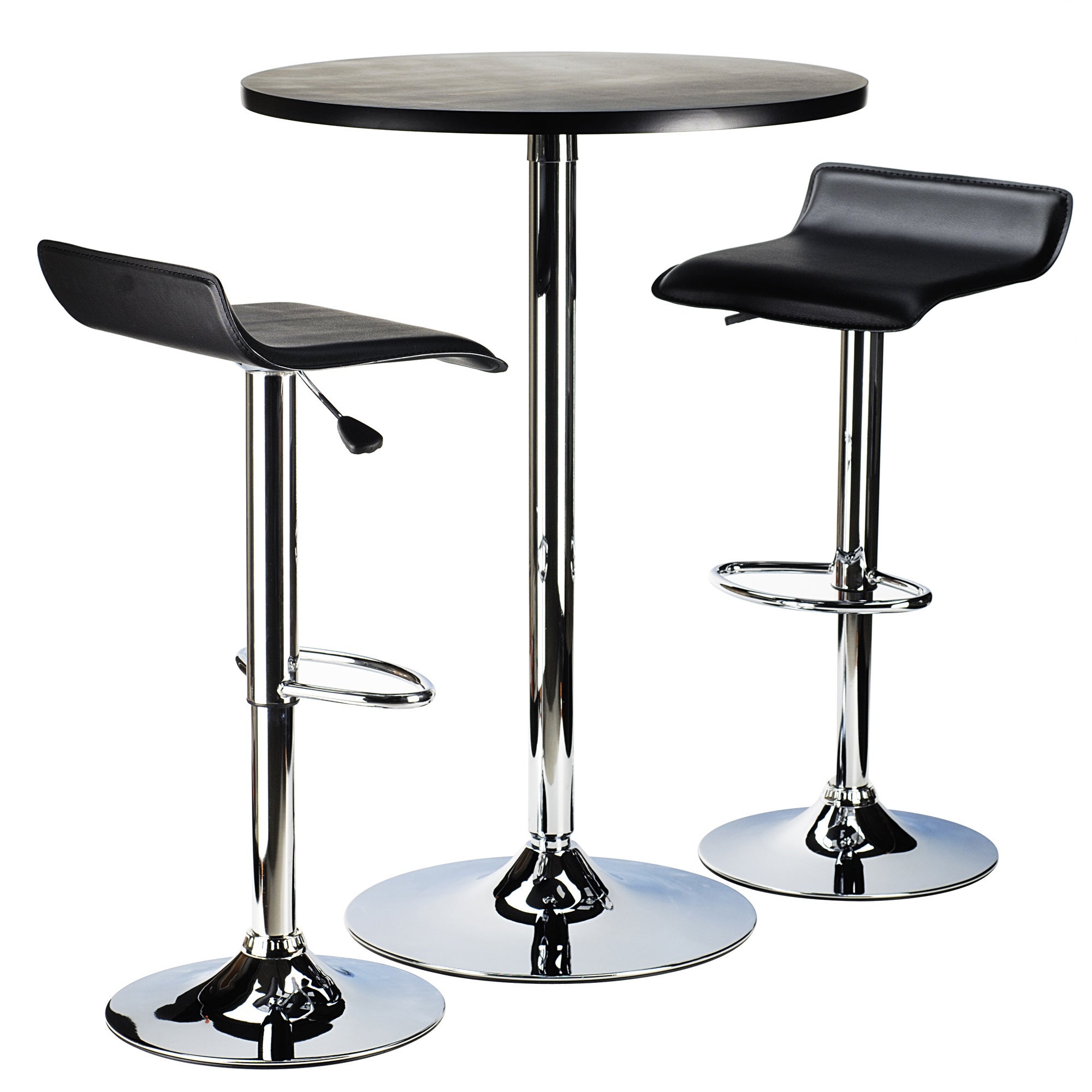 Spectrum 3pc Pub Table Set; 24" Round Black table with Chrome; 2 Airlift Stool