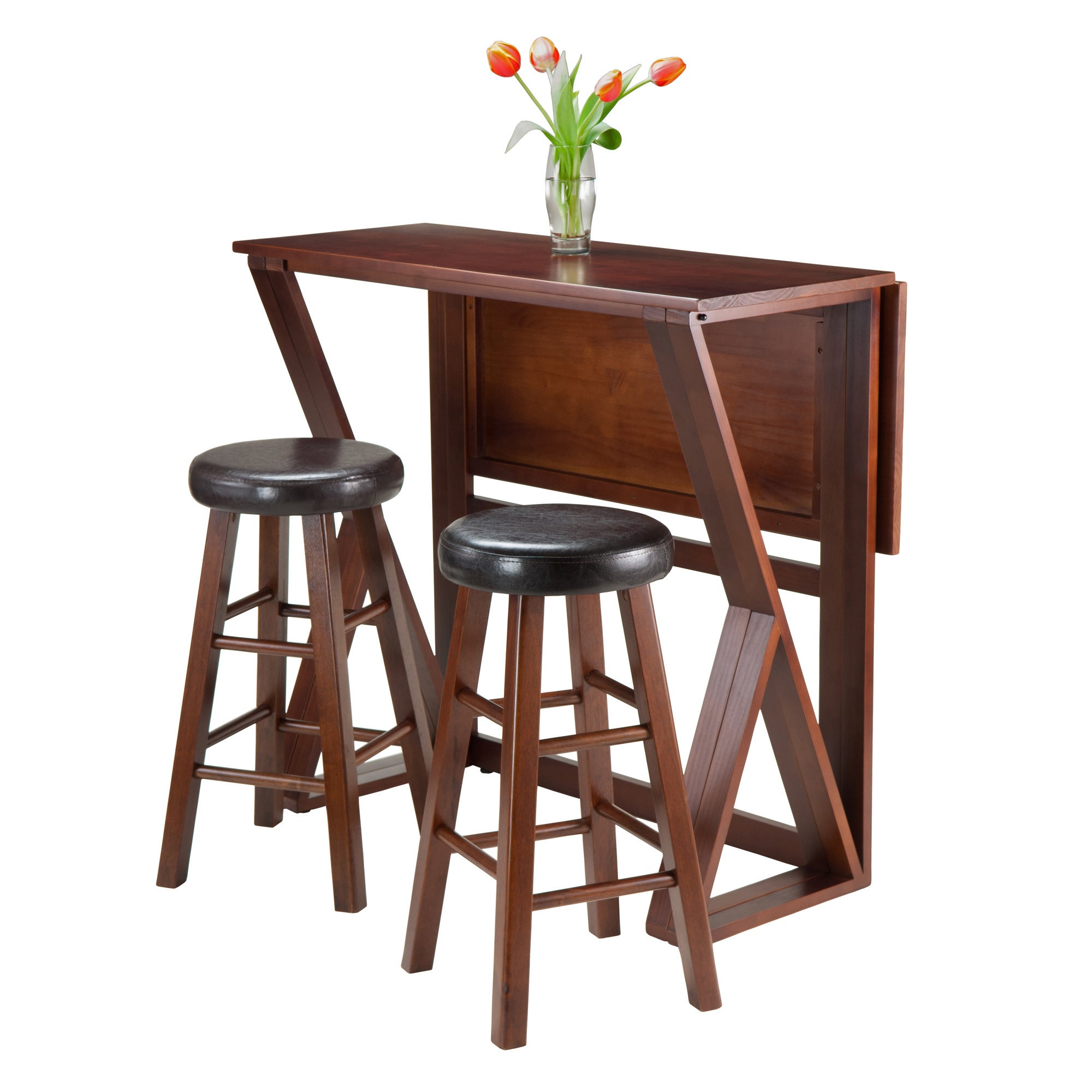 Harrington 3-Pc Drop Leaf High Table; 2-24" Cushion Round Seat Stools