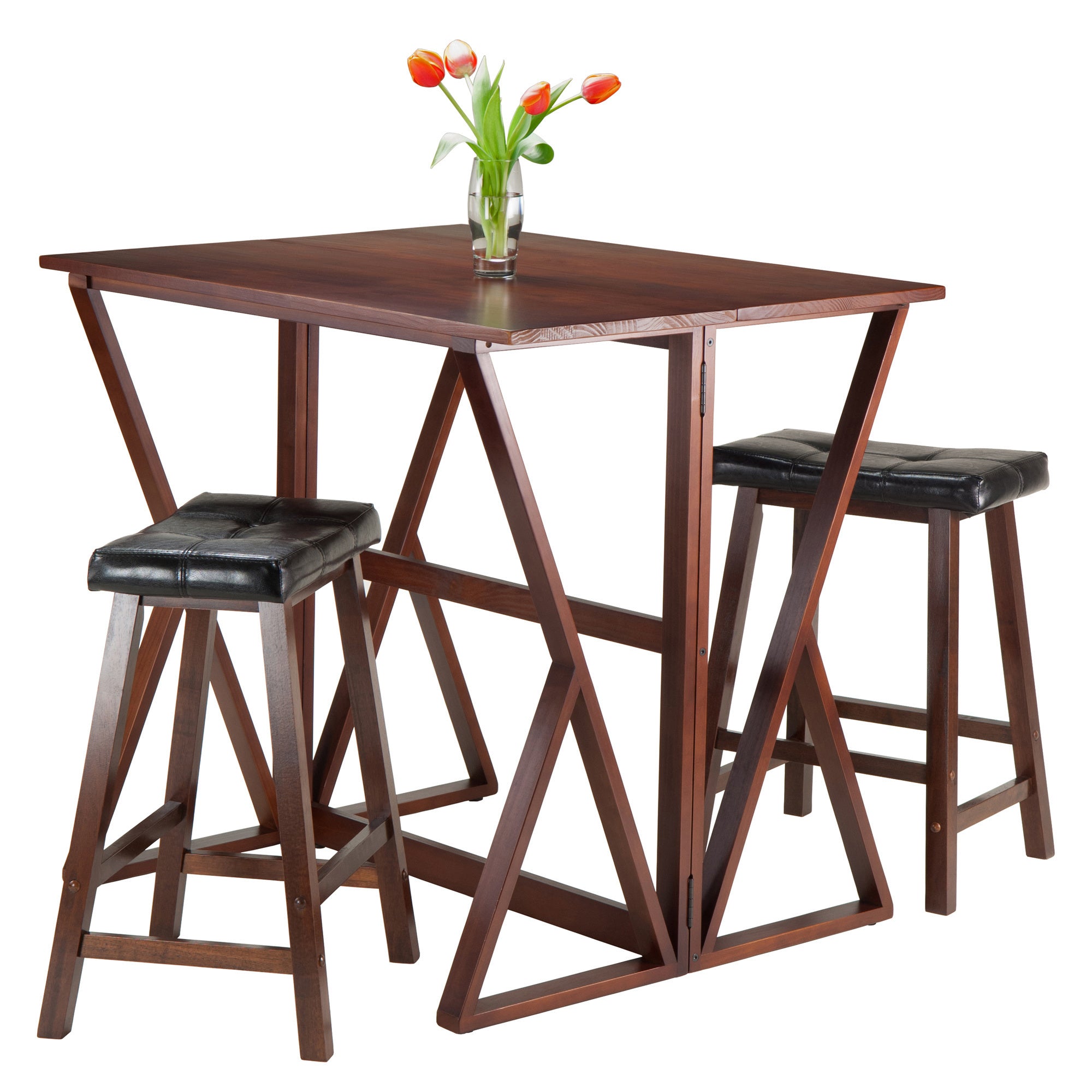 Harrington 3-Pc Drop Leaf High Table; 2 - 24" Cushion Saddle Seat Stools