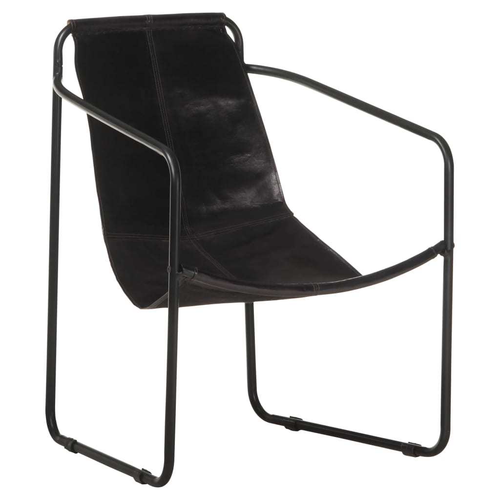 Relaxing Armchair Black Real Leather