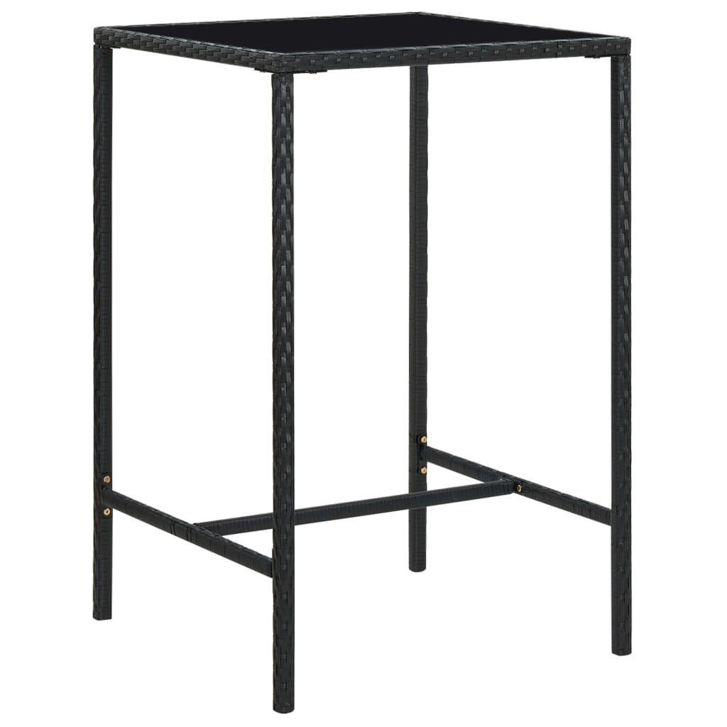 Patio Bar Table Black 27.6"x27.6"x43.3" Poly Rattan and Glass