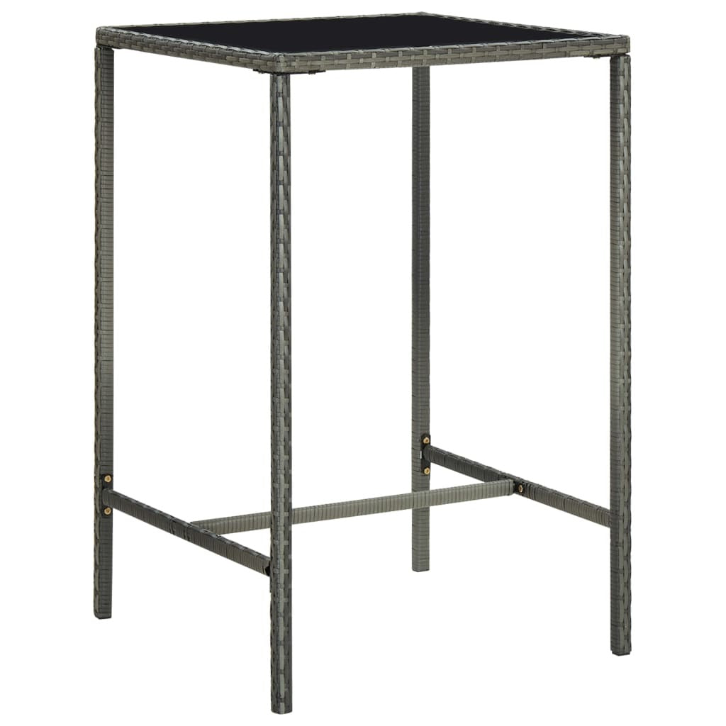 Patio Bar Table Gray 27.6"x27.6"x43.3" Poly Rattan and Glass