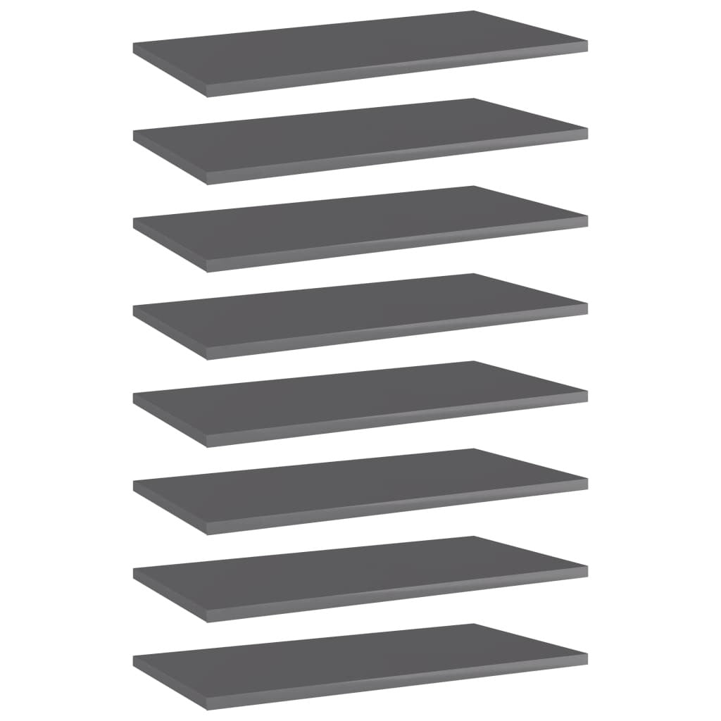 Bookshelf Boards 8 pcs High Gloss Gray 23.6"x11.8"x0.6" Engineered Wood