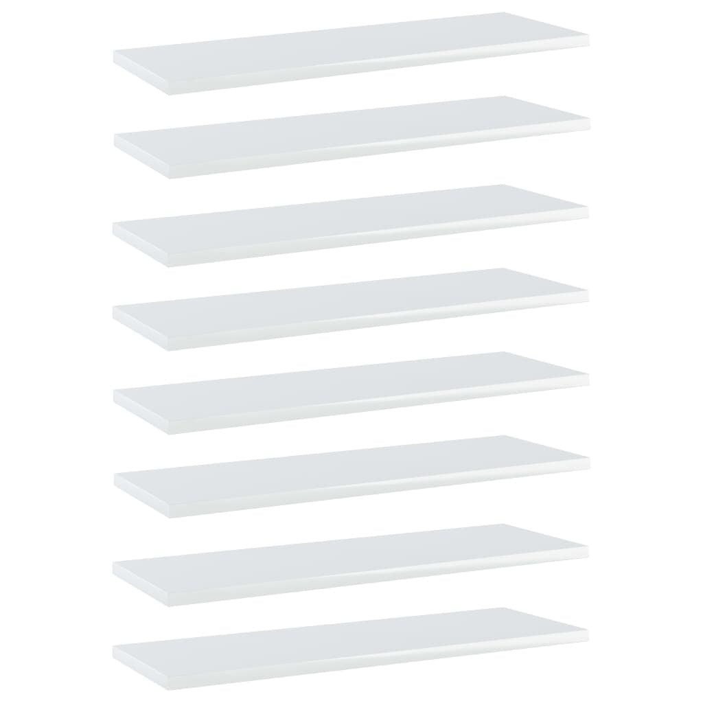 Bookshelf Boards 8 pcs High Gloss White 23.6"x7.9"x0.6" Engineered Wood