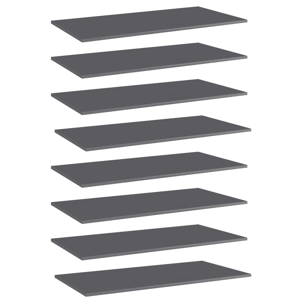 Bookshelf Boards 8 pcs High Gloss Gray 31.5"x11.8"x0.6" Engineered Wood
