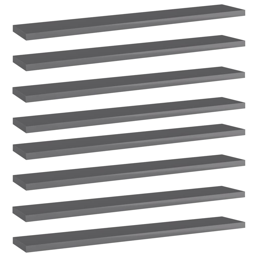 Bookshelf Boards 8 pcs High Gloss Gray 23.6"x3.9"x0.6" Engineered Wood