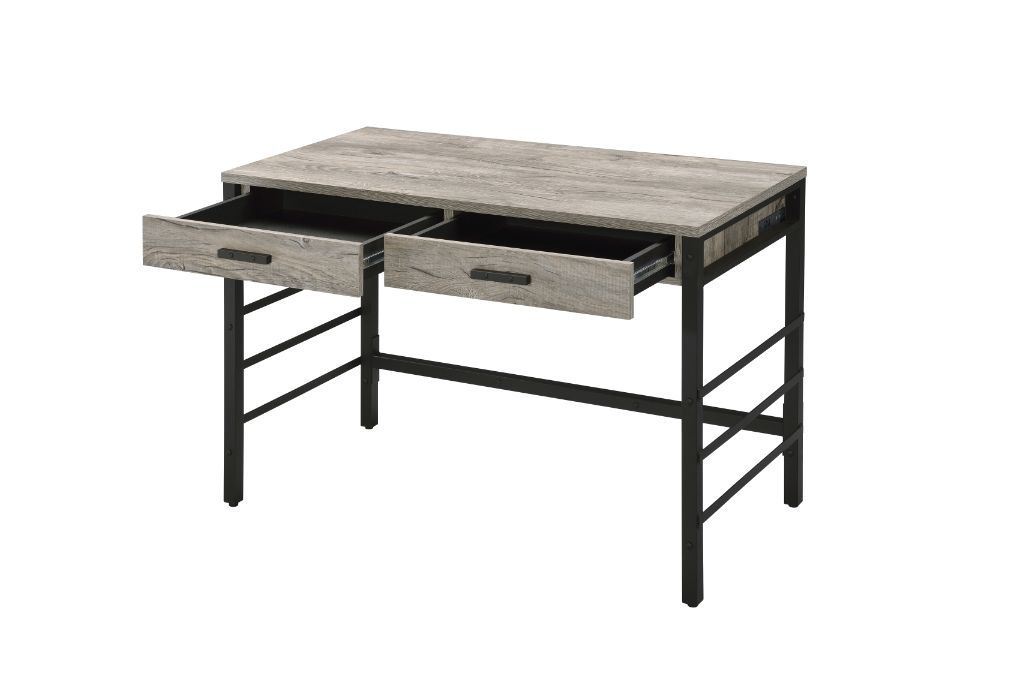 Disho Built-in USB Port Writing Desk; Light Weathered Oak & Black Finish YJ
