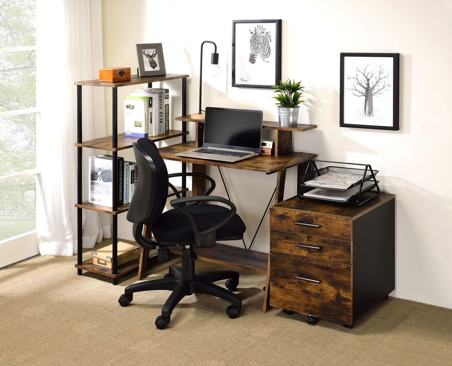 Nypho Writing Desk; Weathered Oak & Black Finish YJ