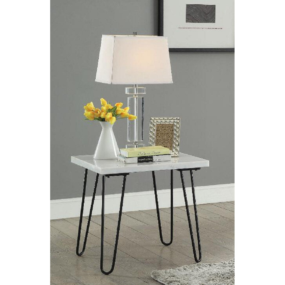 Telestis End Table in White Marble & Black XH