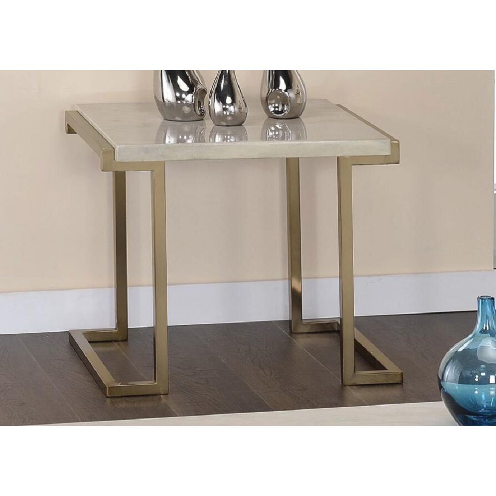 Boice II End Table in Faux Marble & Champagne XH