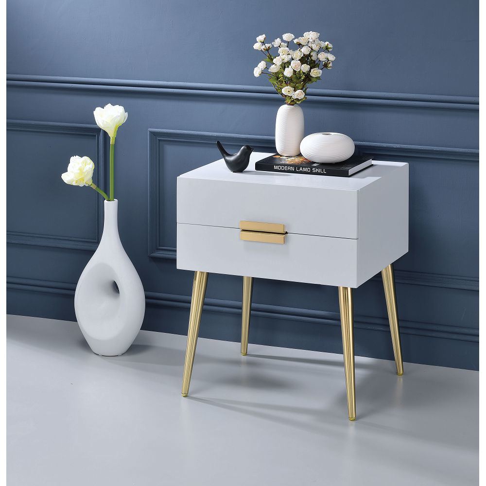 Denvor Night Table in White & Gold XH