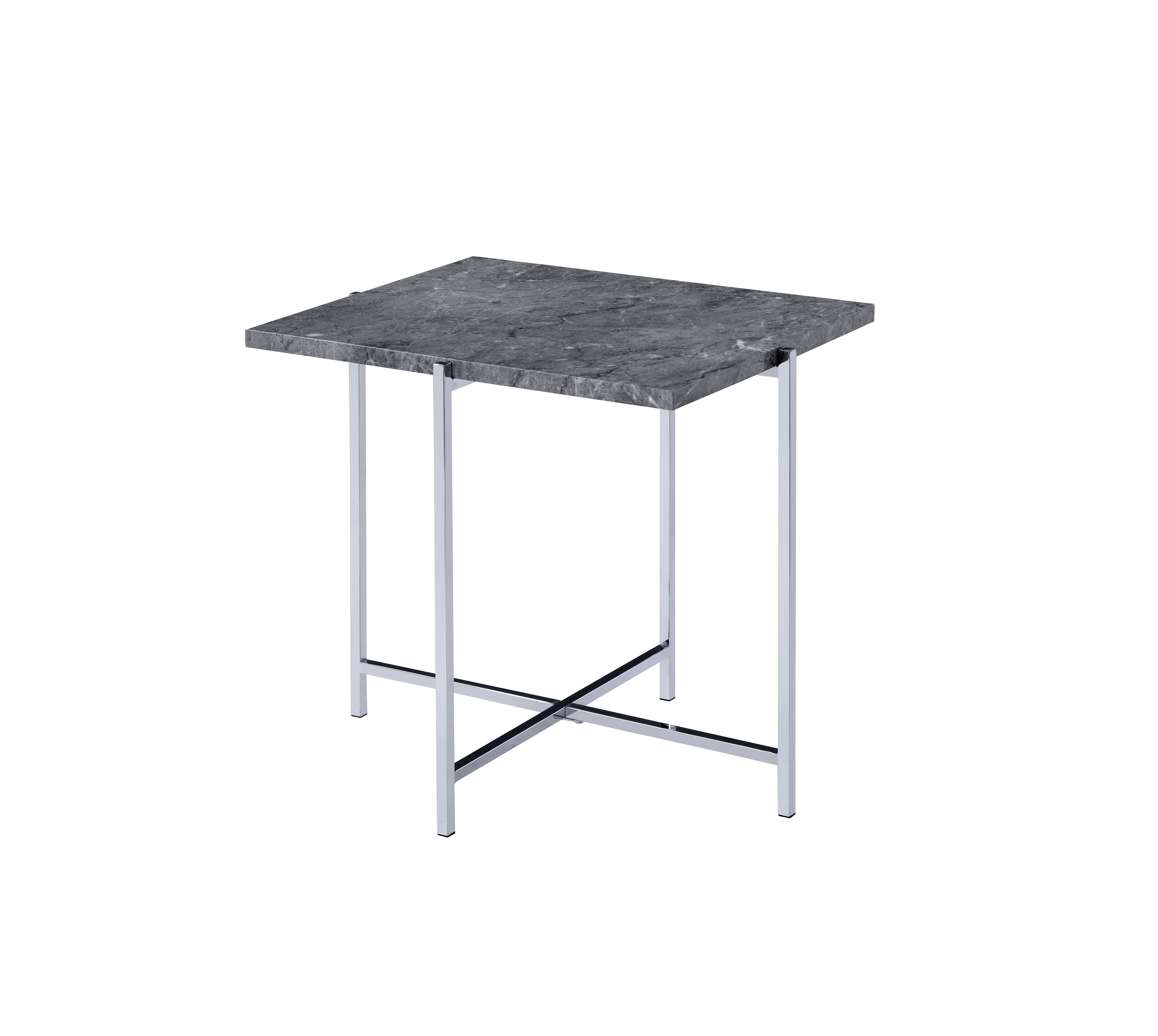 Adelae End Table; Faux Marble & Chrome