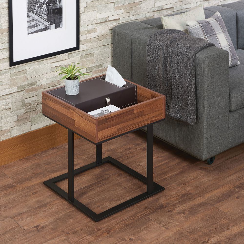 Sara II End Table in Espresso PU; Walnut & Sandy Black