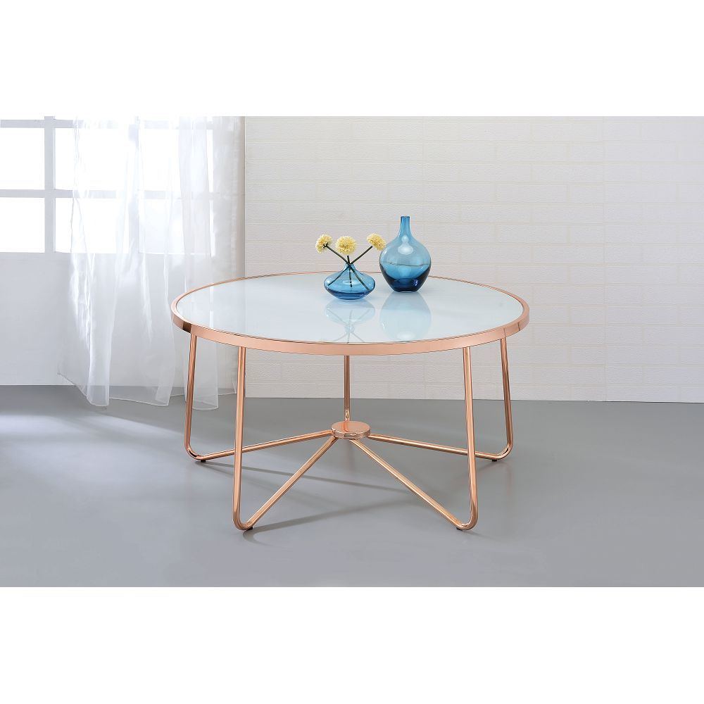 Alivia Coffee Table in Rose Gold & Frosted Glass