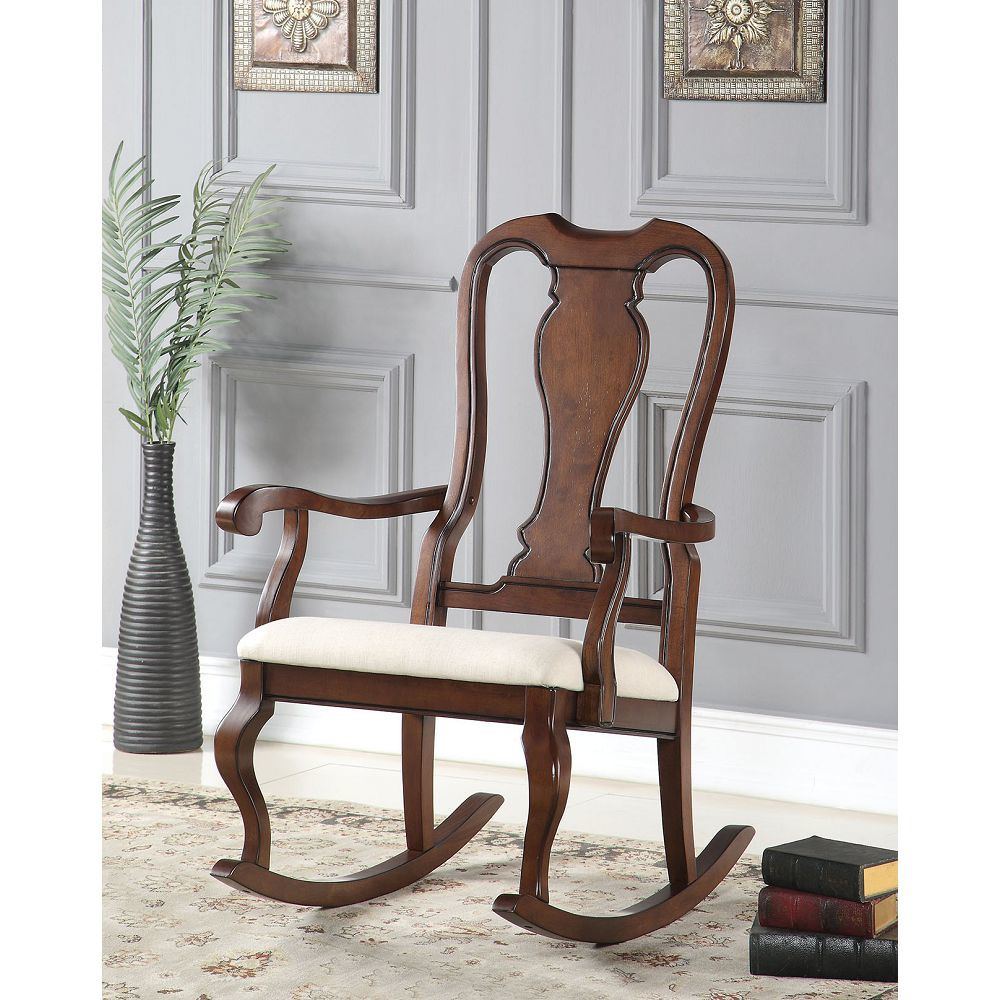 Sheim Rocking Chair in Beige Fabric & Cherry