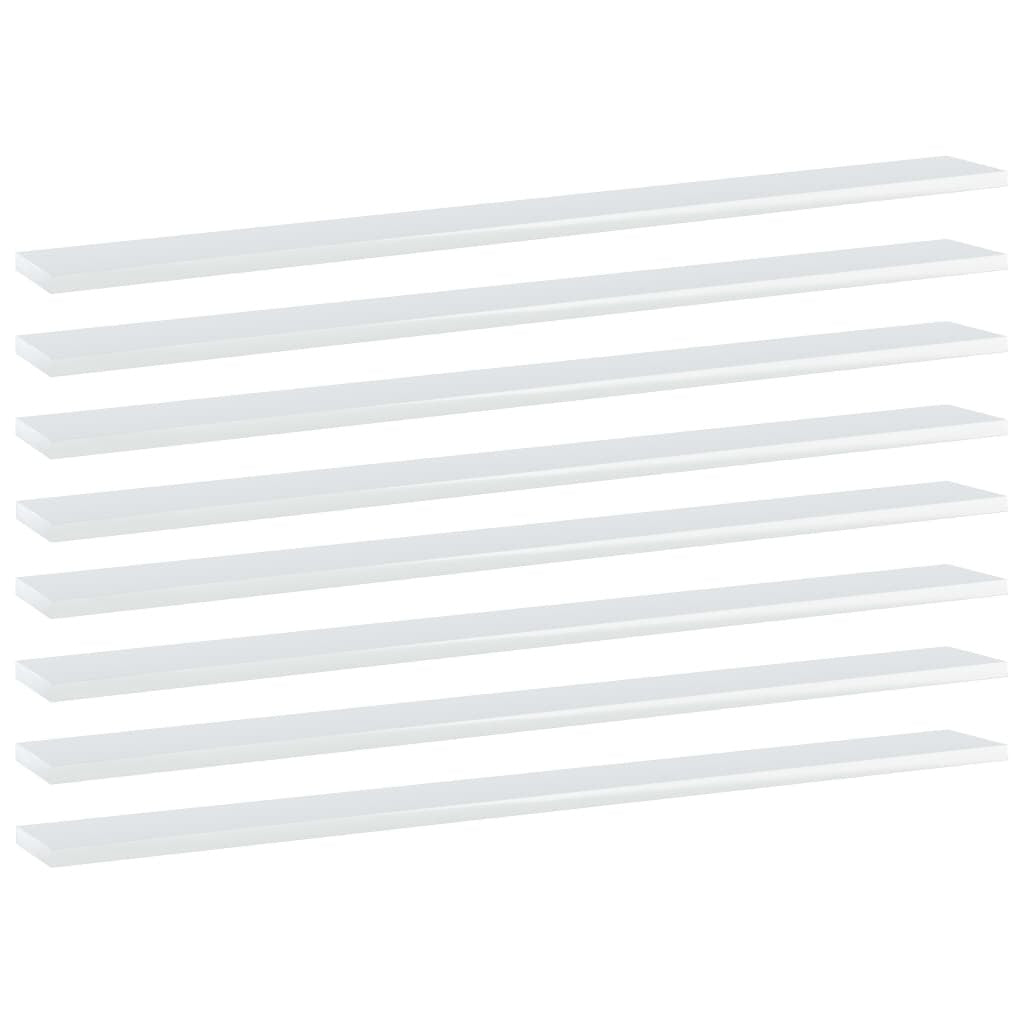Bookshelf Boards 8 pcs High Gloss White 39.4"x3.9"x0.6" Engineered Wood