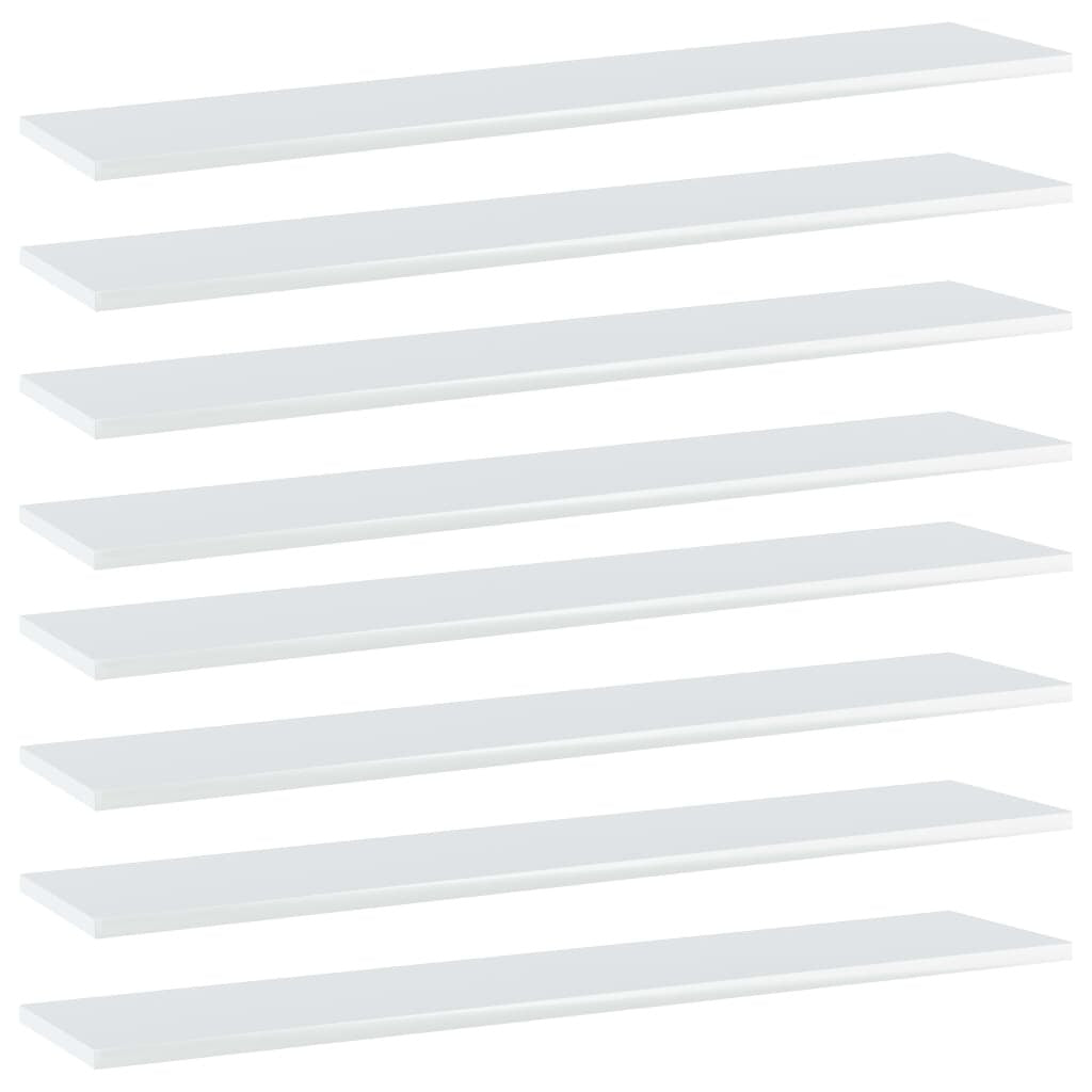 Bookshelf Boards 8 pcs High Gloss White 39.4"x7.9"x0.6" Engineered Wood