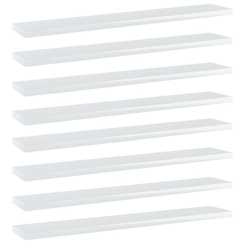 Bookshelf Boards 8 pcs High Gloss White 23.6"x3.9"x0.6" Engineered Wood