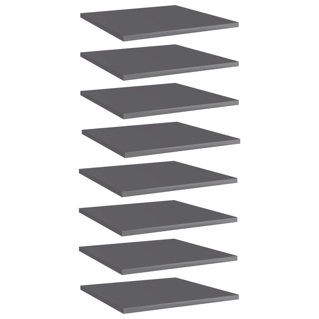 Bookshelf Boards 8 pcs High Gloss Gray 15.7"x15.7"x0.6" Engineered Wood