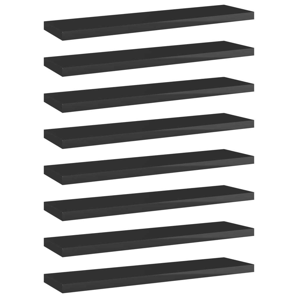 Bookshelf Boards 8 pcs High Gloss Black 15.7"x3.9"x0.6" Engineered Wood