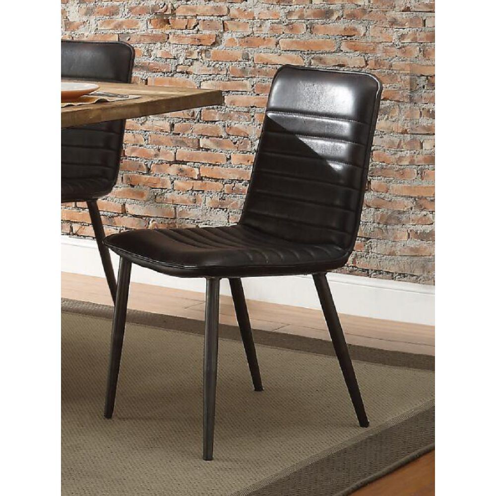 Hosmer Side Chair (Set-2) in Black Top Grain Leather & Antique Black