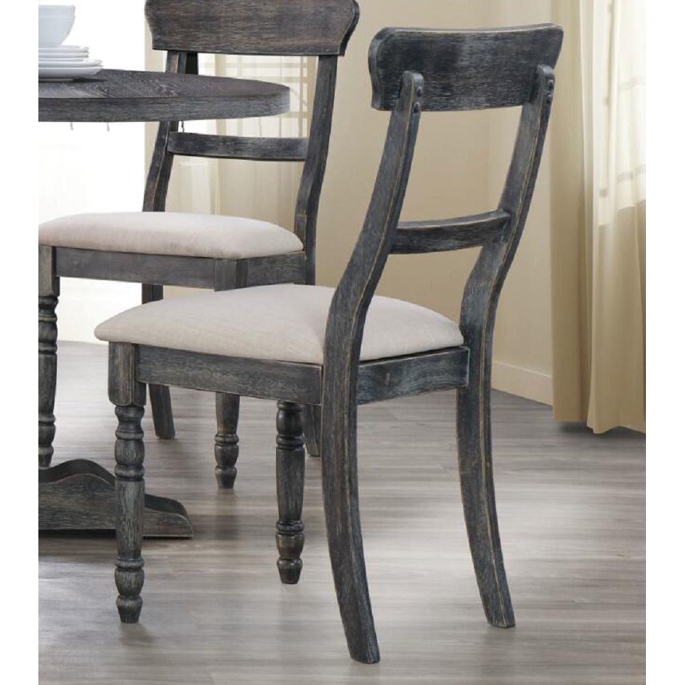 Leventis Side Chair (Set-2) in Light Brown Linen & Weathered Gray