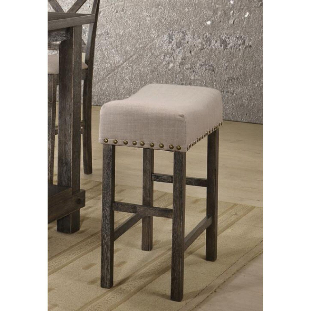 Martha II Counter Height Stool (Set-2) in Tan Linen & Weathered Gray