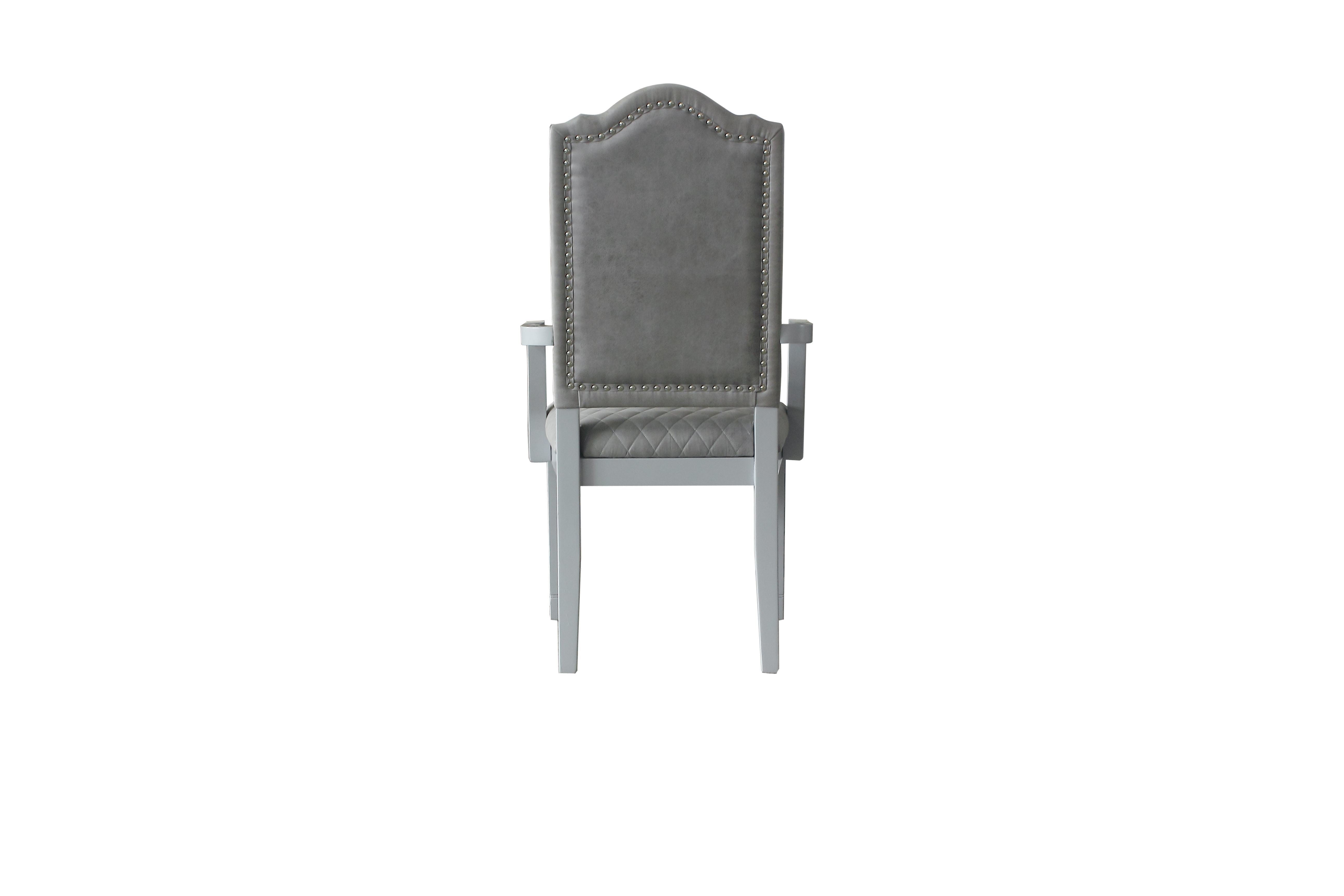 House Marchese Arm Chair; Two Tone Gray Fabric & Pearl Gray Finish